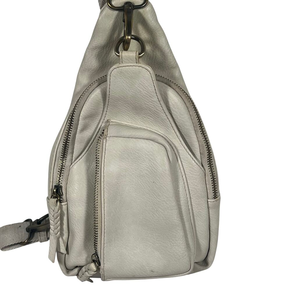 Antik Kraft Vegan Creme Crossbody Sling Backpack Brass Hardware Adj Strap